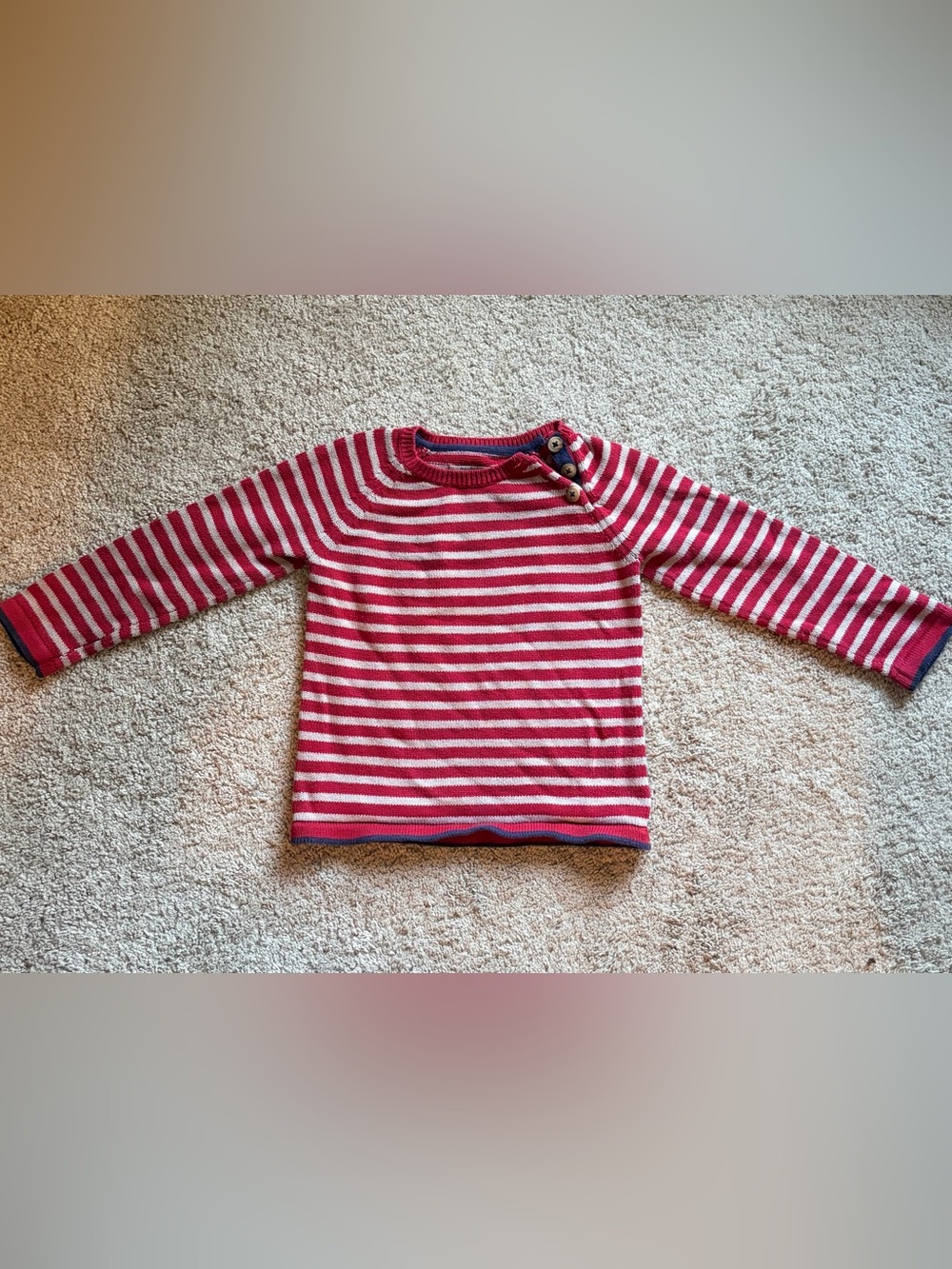 Baby Boden Striped Red & White Kids' Pullover Sweater with Button Shoulder